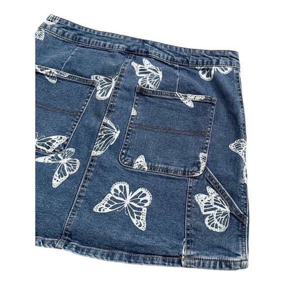 NO BOUNDARIES Womens Size 15 Blue White Butterfly Print Denim Jean Mini Skirt - Picture 3 of 7